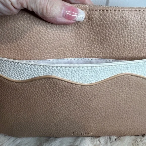 CHLOE PARFUM PEACH PEBBLED LEATHER LARGE ZIP COSMETIC BAG - Picture 2 of 11